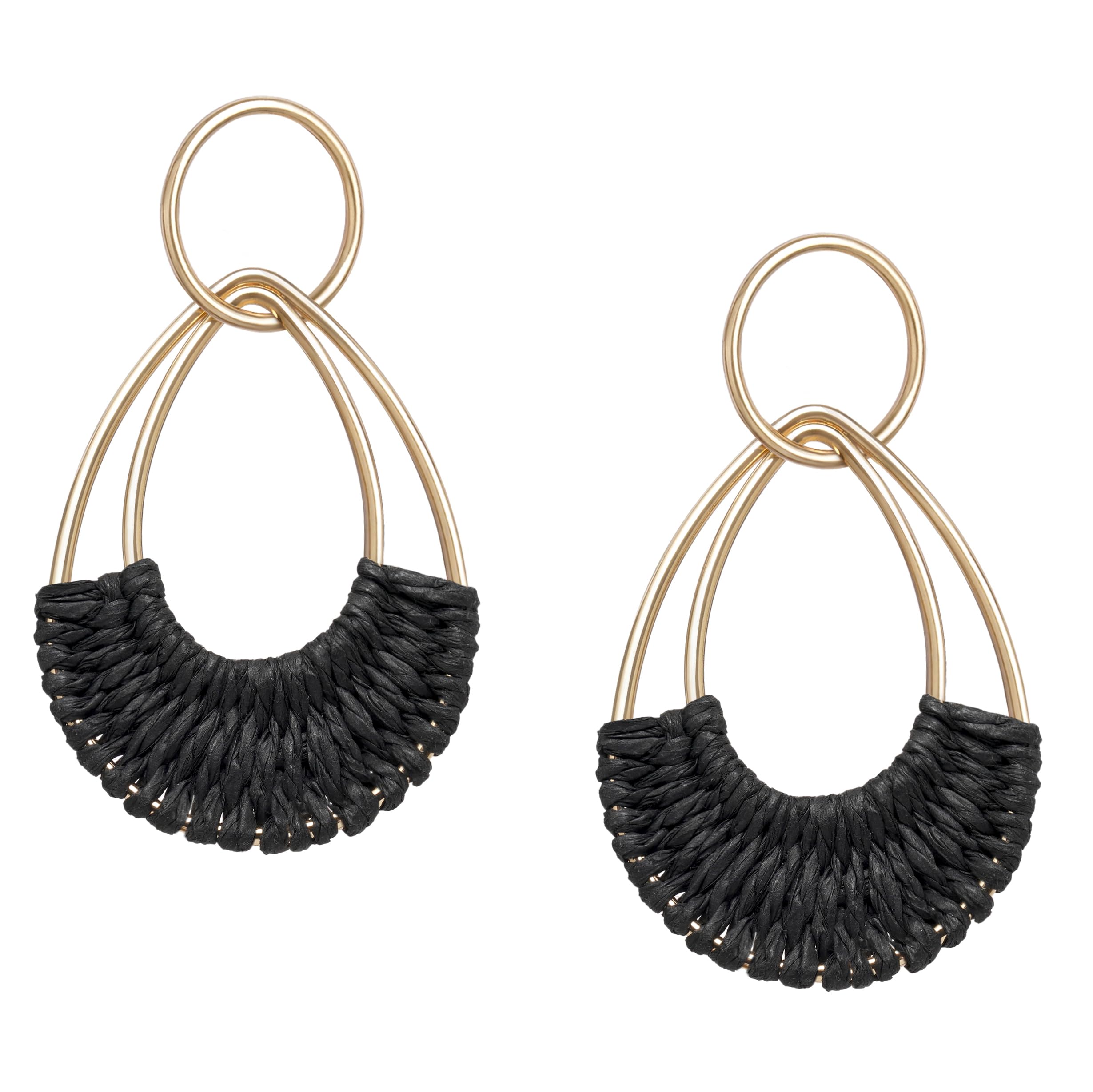 Raffia Hoop Earrings for Women Fun Boho Summer Beach Earrings Lightweight Handma