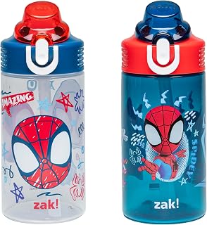 Zak Designs Marvel Spider-Man Sage 16oz Leak-Proof Straw Kids Water Bottle | BPA Free Durable Plastic, Cupholder Friendly, Dishwasher Safe, Easy to Clean, Lid Lock, Handle, For School, Home, Travel