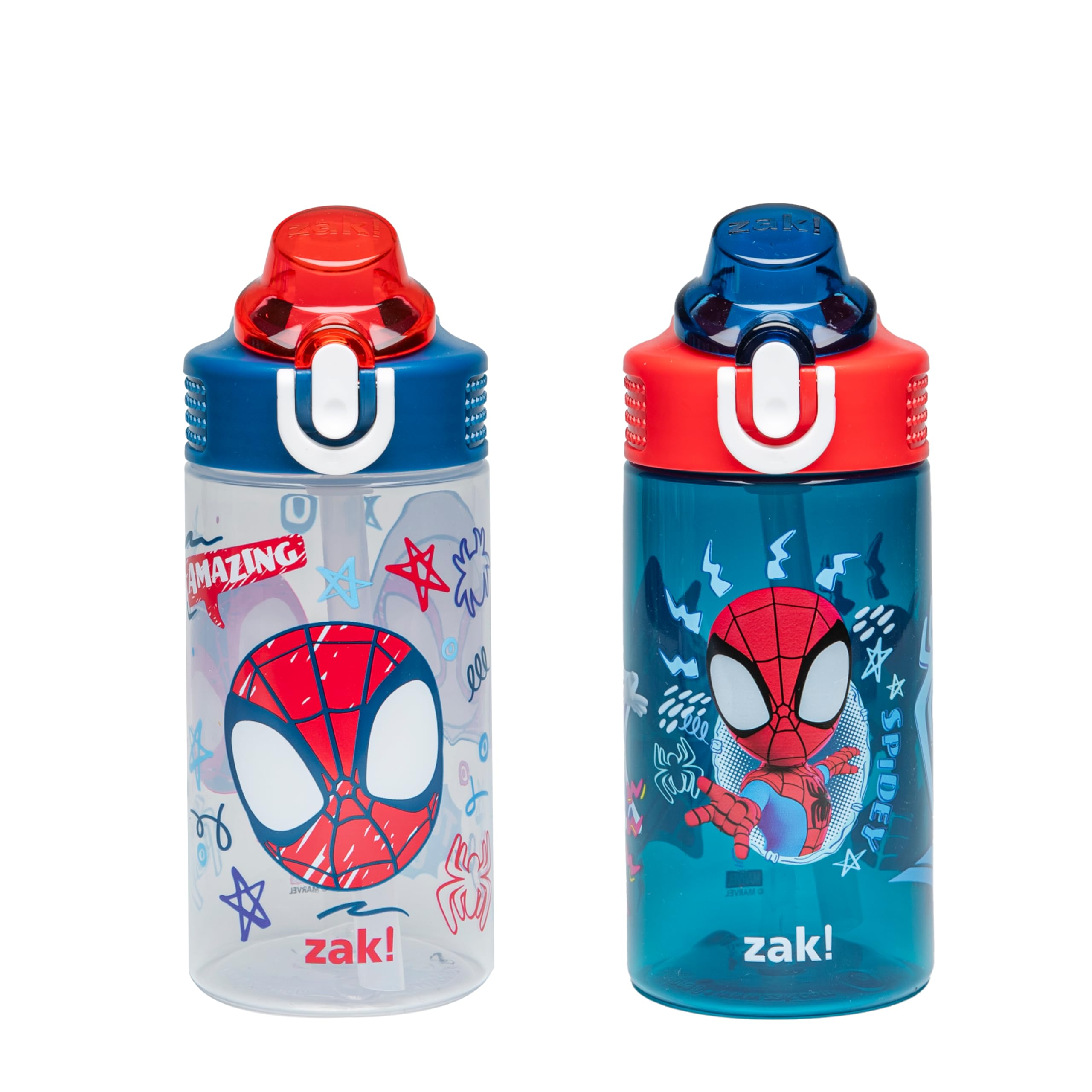 Zak Designs Marvel Spider-Man Sage 16oz Leak-Proof Straw Kids Water Bottle | BPA