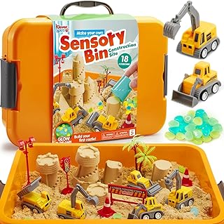 JOVA Klever Kits Construction Sensory Bin for Kids with Glow in The Dark Stones, Sandbox with Lid Castle Building kit, Preschool Learning Activities Gifts for Boys Girls Age 3+