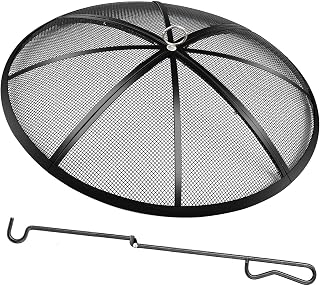 Fire Pit Spark Screen, 27 Inch Diameter Fire Pit Screen with Handle & Poker,Heavy Duty Metal Mesh Fire Pit Screen,Fire Pit Lid for Outdoor/Beach/RV Camping/Backyard