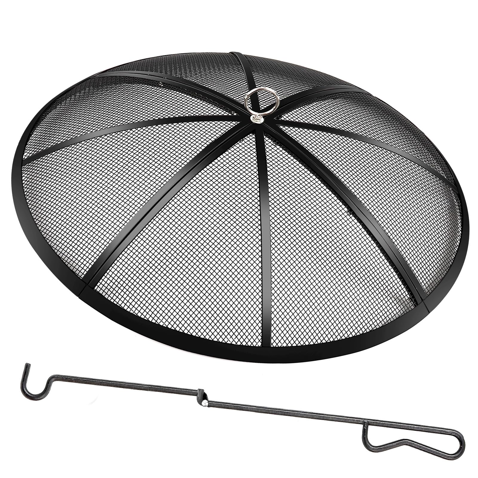 Fire Pit Spark Screen, 27 Inch Diameter Fire Pit Screen with Handle & Poker,Heav