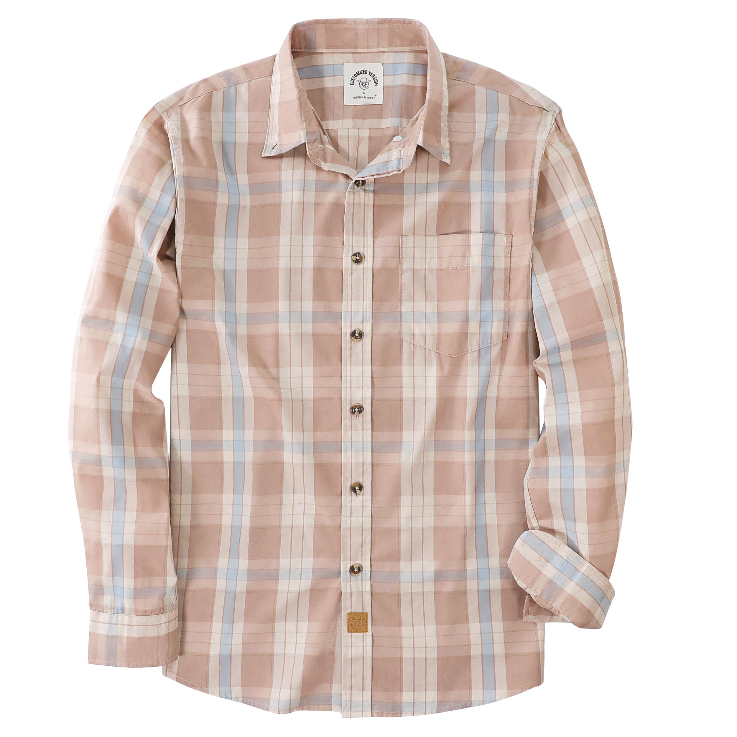 Dubinik® Mens Long Sleeve Button Down Shirts Plaid Casual Work Cotton Vintage So