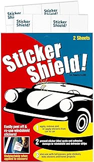 STICKER SHIELD - Windshield Sticker Applicator for Easy Application, Removal and Re-Application from Car to Car - 4 inch x 6 inch Sheets (Pack of 2 Sheets)
