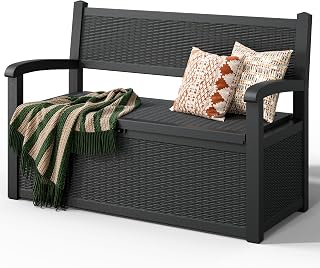GULAIMOAO 120 Gallon Outdoor Storage Bench, Storage Bench, Deck Box, Black | Waterproof and UV Resistant for Patio Cushions, Garden Tools and Pool Supplies, Black