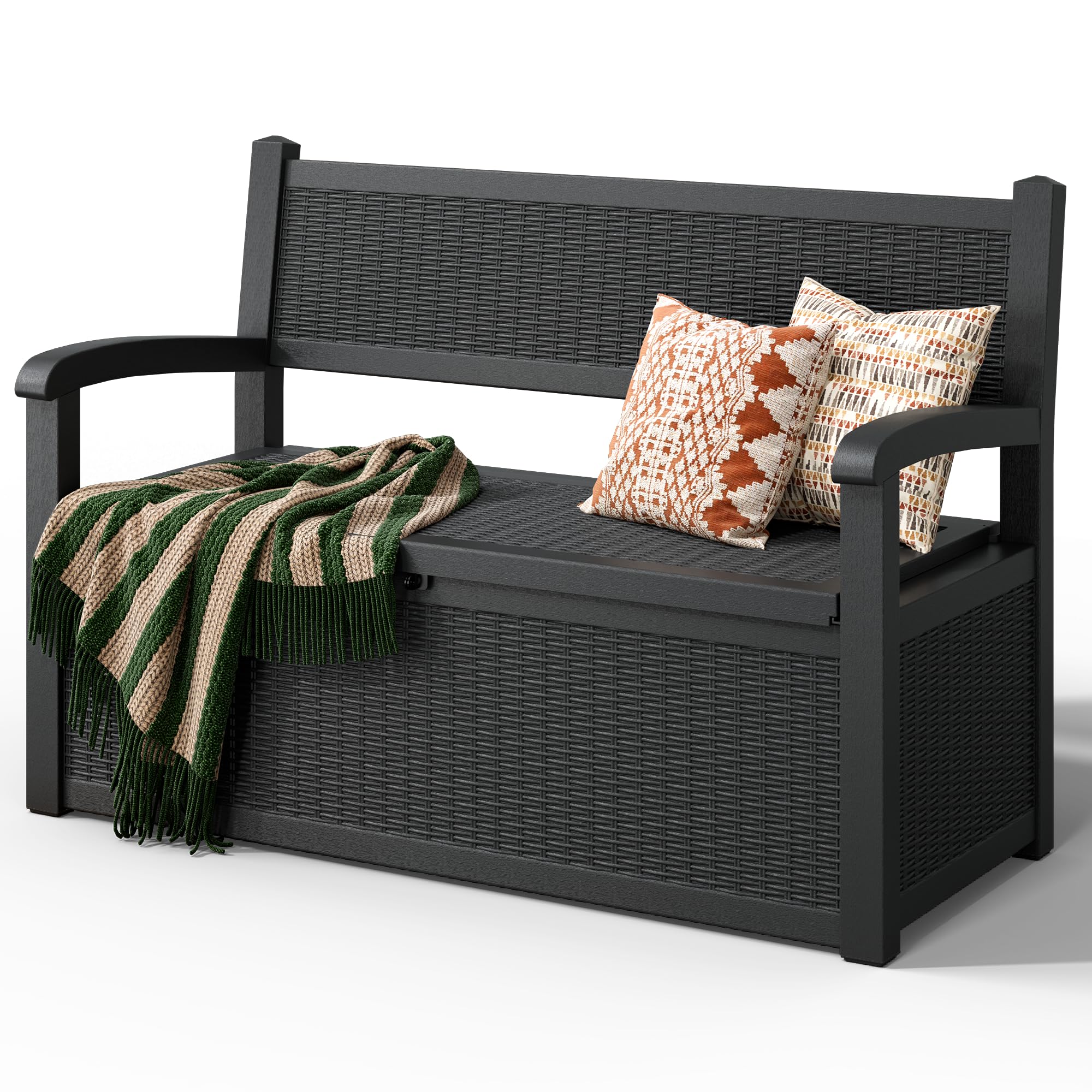 GULAIMOAO 120 Gallon Outdoor Storage Bench, Storage Bench, Deck Box, Black | Wat