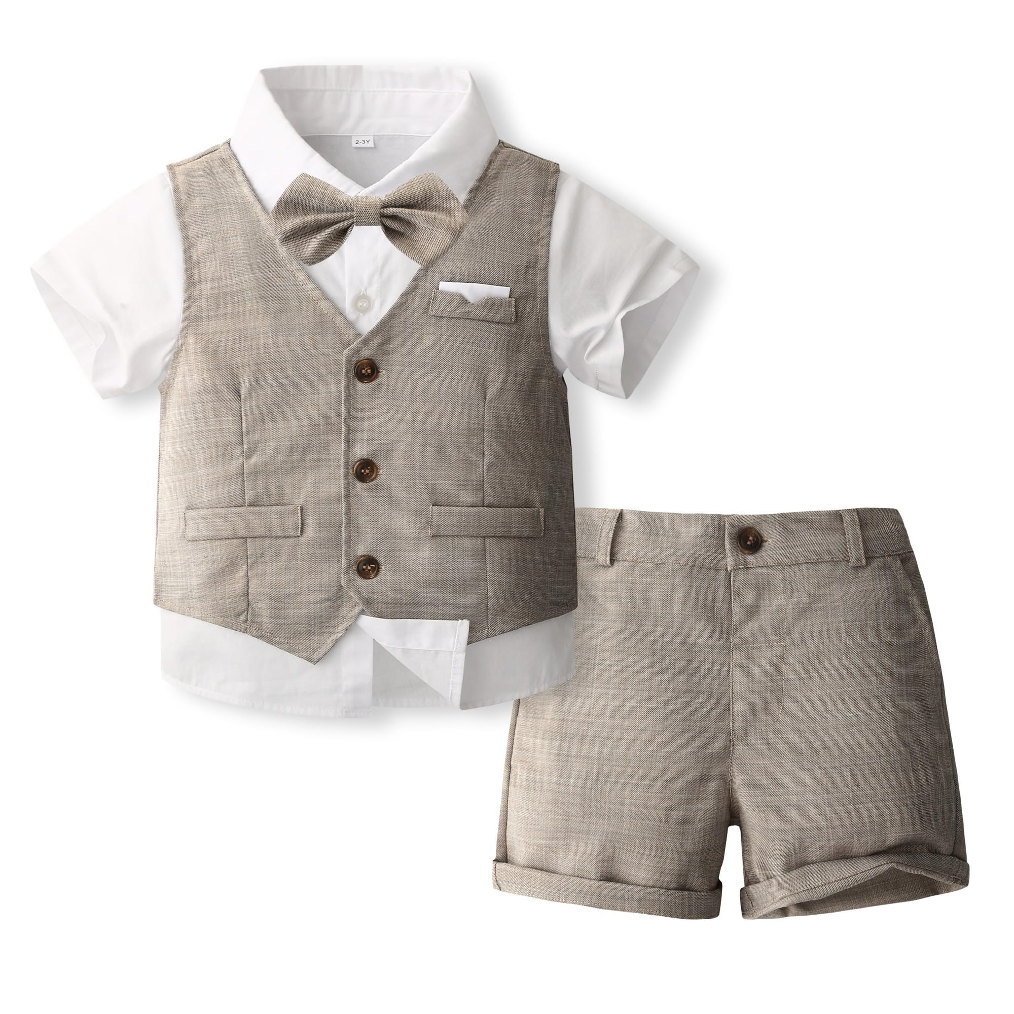 Volunboy Outfits for Baby Boys Wedding Ceremony, Summer Set of Vest, Shirt, Bow 