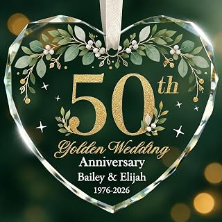 Personalized 50th Wedding Anniversary Gift, Crystal Glass Heart Ornament