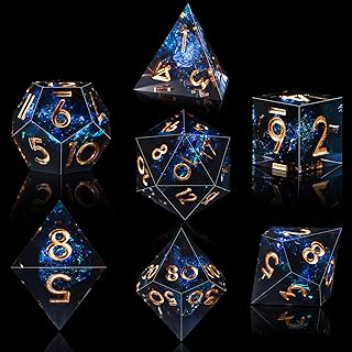 AUSTOR 7-Die DND Dice Set, Handmade Sharp Edge Polyhedral Dice | for Dungeons and Dragons RPG MTG Table Games（Dark Star）
