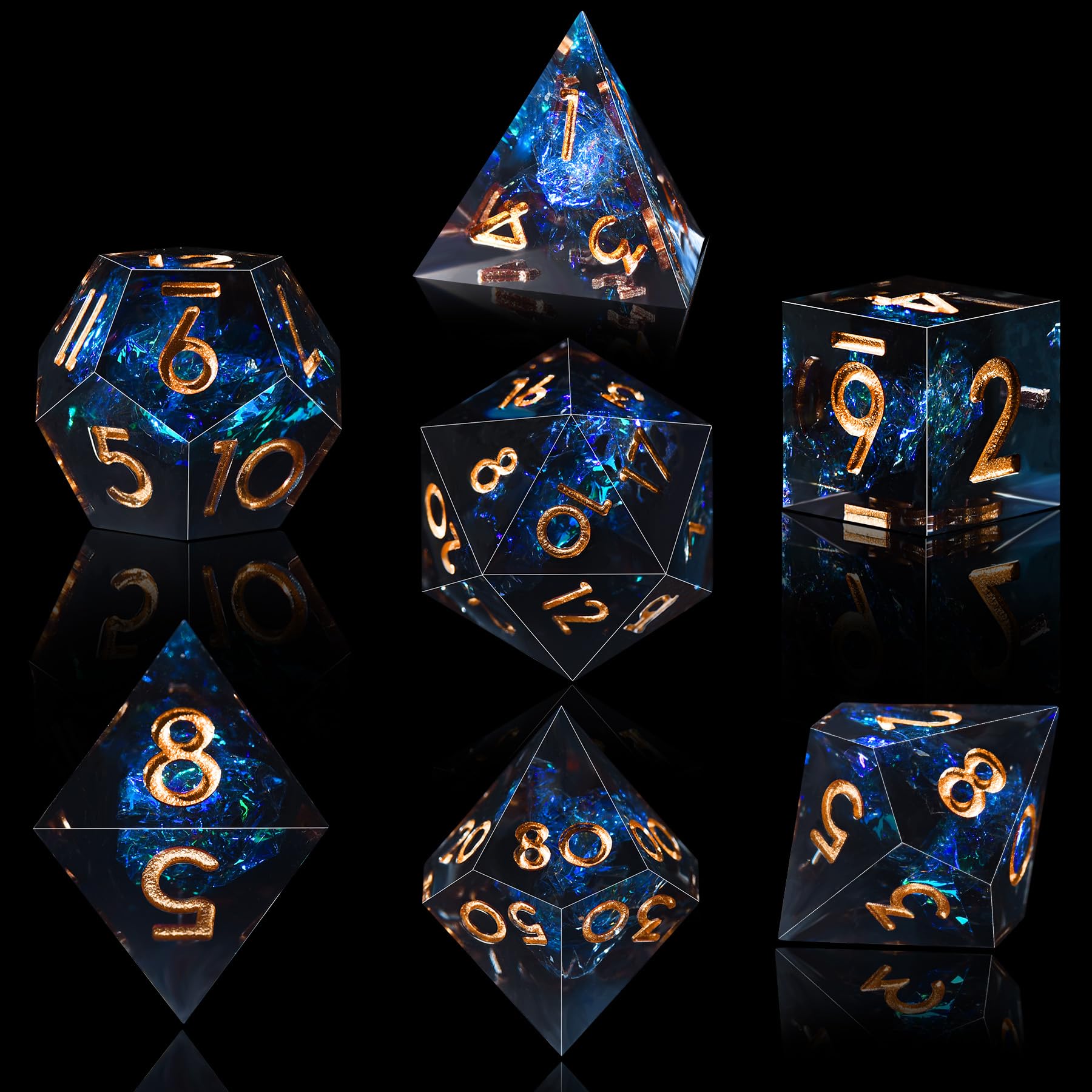 AUSTOR 7-Die DND Dice Set, Handmade Sharp Edge Polyhedral Dice | for Dungeons an