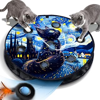 Interactive Cat Toy with Motion Activated Ball & 7-Hole Play Mat, Hide and Seek Exercise Game for Indoor Cats, Automatic Moving Cat Ball in Pouch, Rechargeable Cat Toys(Starry Night)