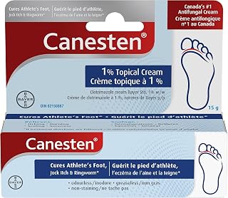 Canesten Antifungal Cream: Cures Athlete's Foot, Jock Itch, Ringworm; Relieves Itching, Burning, Scaling and Soreness: Odourless, Greaseless and Non-Staining; Medicated Clotrimazole Cream (15g)