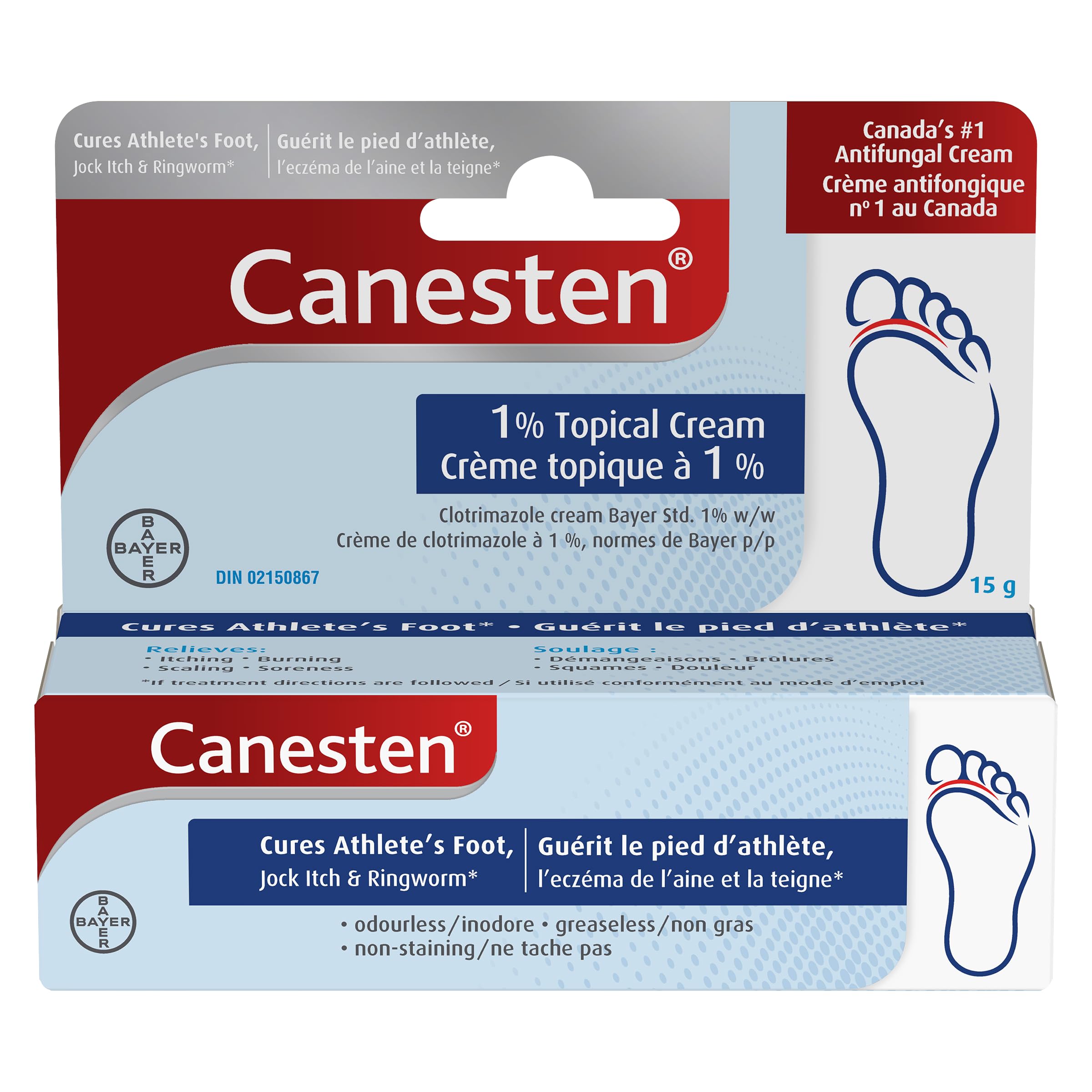 Canesten Antifungal Cream: Cures Athlete's Foot, Jock Itch, Ringworm; Relieves I