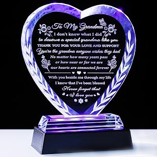 YWHL Gifts for Grandma from Granddaughter Grandkids, Great Grandma Birthday Gifts with Colorful Light Base, Crystal Keepsake Gift Ideas for Grandmother on Christmas Mother's Day