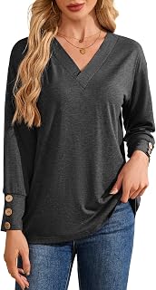 Women's Long Sleeve Shirts Loose Blouses Oversized V Neck Tops Tunic Plus Work Basic Tees Business Fall Outfits 2025