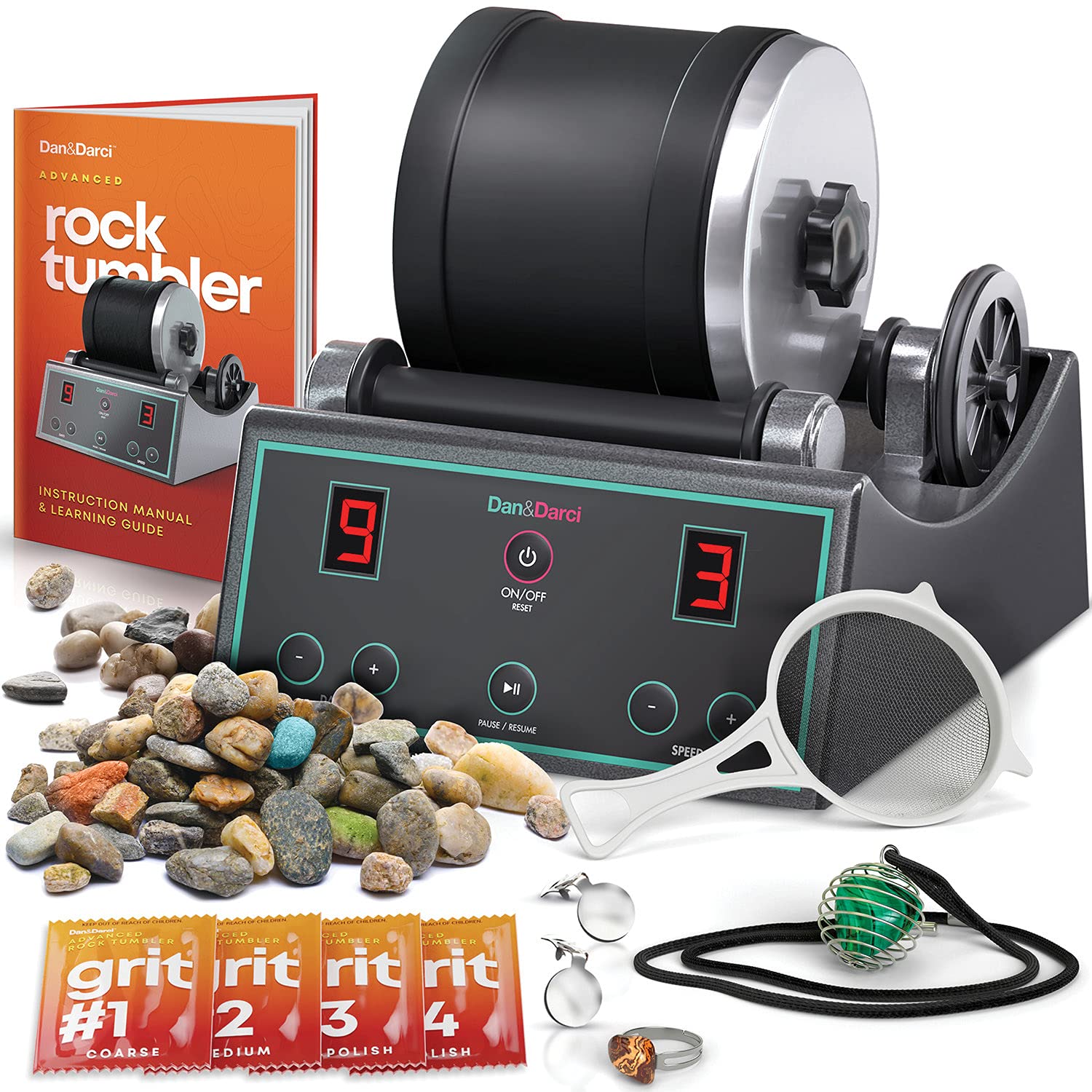 Dan&Darci Advanced Professional Rock Tumbler Kit - with Digital 9-Day Polishing 