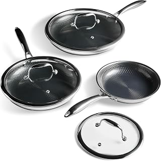 HexClad 6pc Hybrid Nonstick Frying Pans Set with Lids, 8, 10 & 12" Pans | Stay-Cool Handles, Dishwasher and Oven Safe up to 900°F, Compatible with All Cooktops