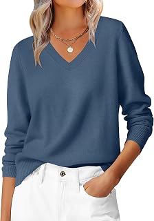 ANRABESS Pull basique à manches longues et col en V pour femme, décontracté, classique, doux, coupe ample