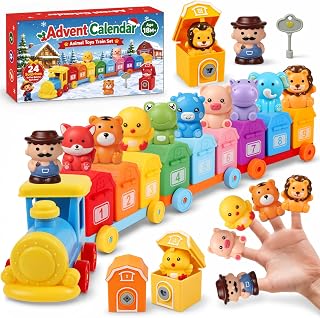 Advent Calendar for Toddlers 2026, 24-Day Montessori Farm Animal Train Set with 24 Surprises, Counting, Sorting, Matching Toys with Finger Puppets, Christmas Countdown Gift for Boys & Girls Ages 1-3