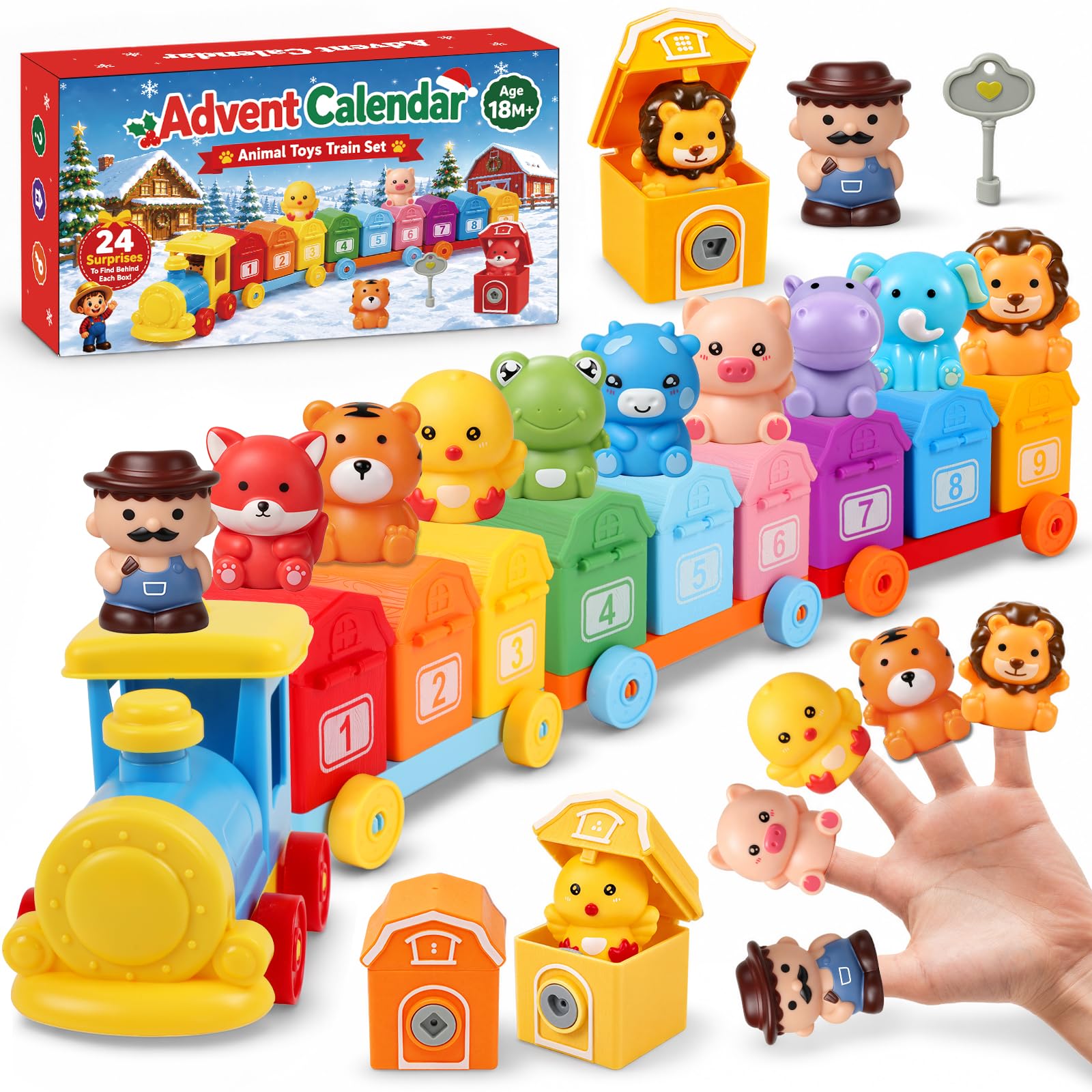 Advent Calendar for Toddlers 2026, 24-Day Montessori Farm Animal Train Set with 
