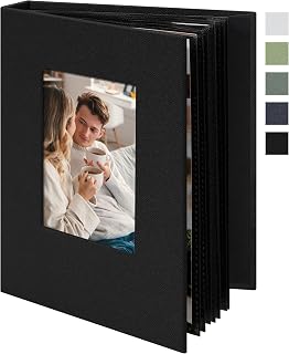 Remowith Small 4x6 Photo Album 24 Pockets Linen Cover Black | Linen Cover, Front Window, Portable Mini Picture Book, Travel Wedding Memories