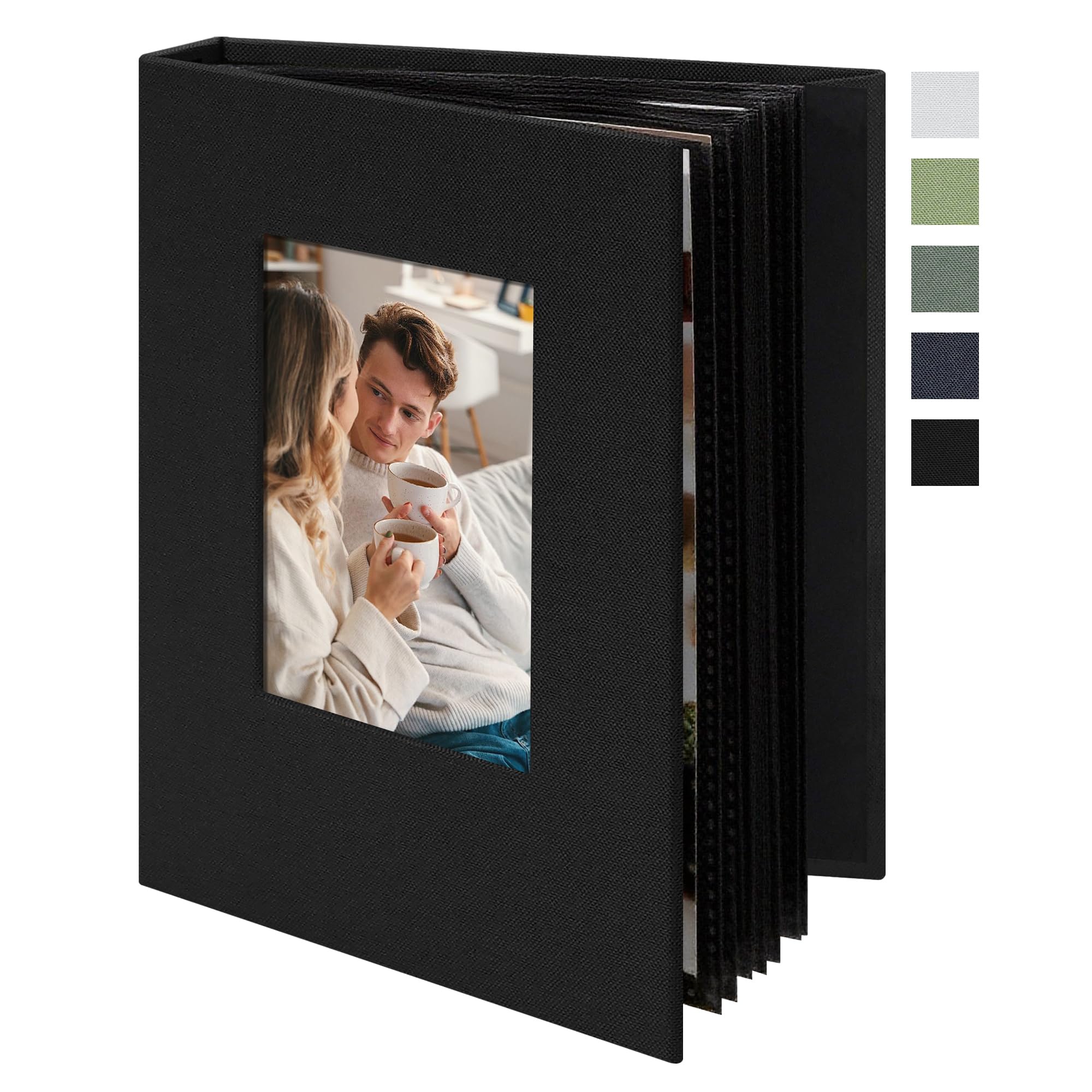 Remowith Small 4x6 Photo Album 24 Pockets Linen Cover Black | Linen Cover, Front