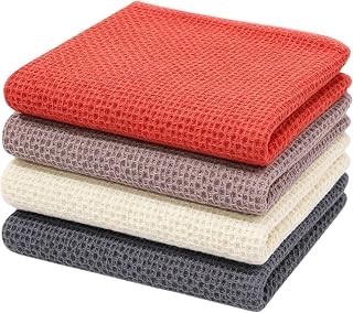 Tea Towels Kitchen Towels 13x13 In Cotton Loose Kitchen Towels 4 Pack Cleaning Cloths with 4 Assorted Colours