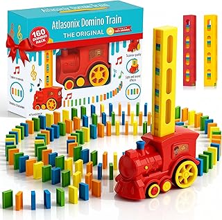 Domino Train - Domino Train for Kids, Automatic Truck Set, Montessori Toys, Educational Toy, Birthday Present for 3-5 Year, Toys for Autistic Kids Ages 3-5 - 160 Blocks