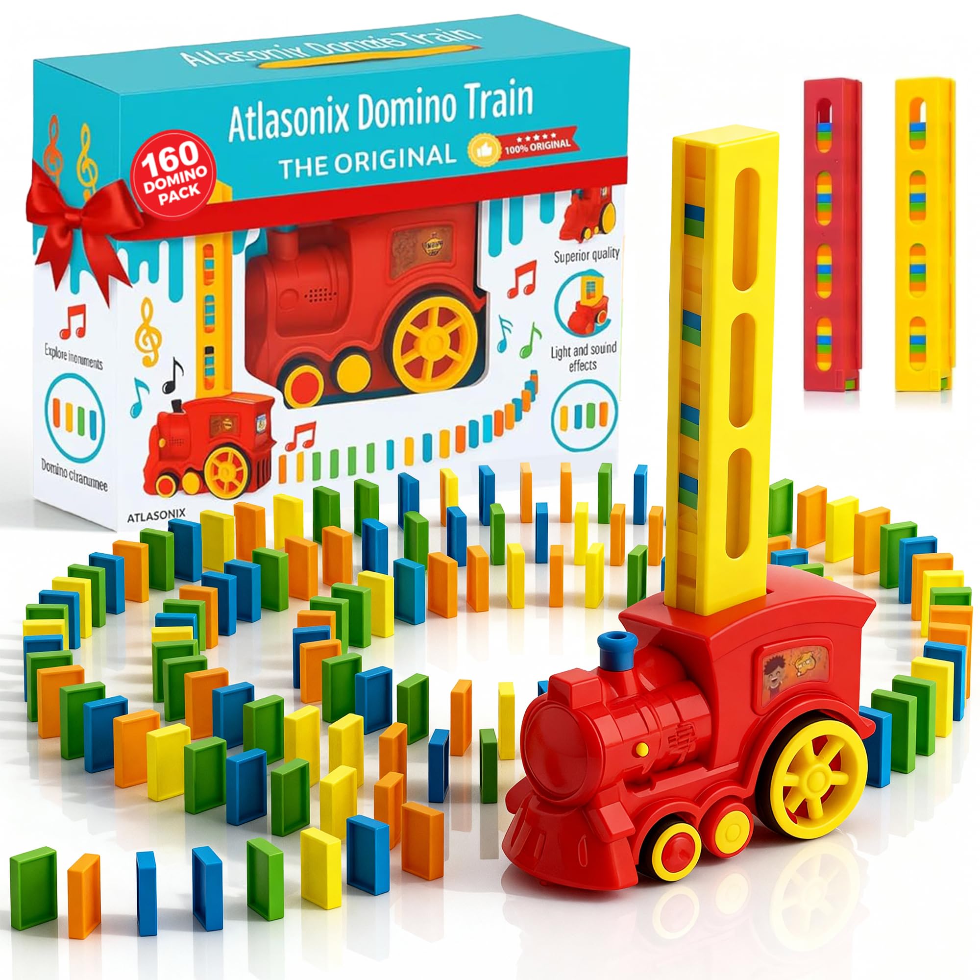 Domino Train - Domino Train for Kids, Automatic Truck Set, Montessori Toys, Educ