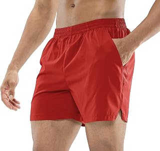 MIER Pantalones Cortos de Entrenamiento para Hombre de Secado rápido Active de 5 Pulgadas con Bolsillos, Ligeros y Transpirables, Rojo, XL