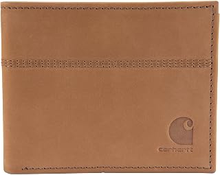 Carhartt Men’s Full Grain Saddle Leather Wallets, RFID Blocking Bifold, Trifold, and Front Pocket Options, Gifts for Men, Carhartt Brown (Bifold), One Size, Full Grain Saddle Leather Wallets, RFID