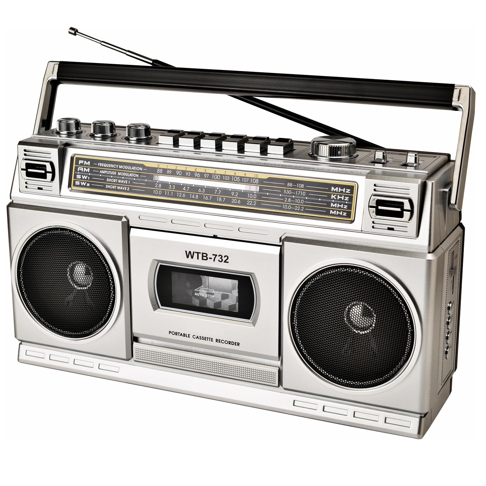 Retro Classic 80s Style Portable Boombox with Cassette Player Recorder, AM/FM/SW
