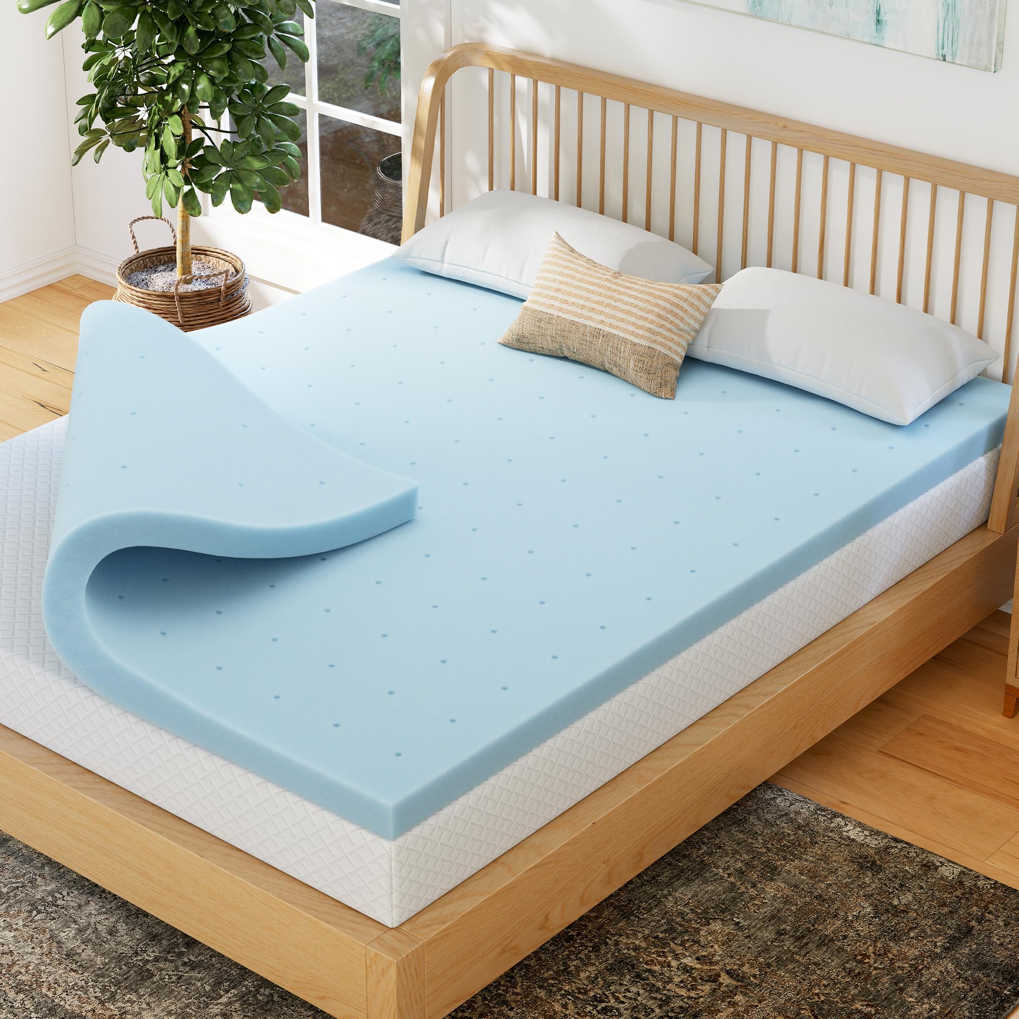 EGOHOME 3 Inch Queen Memory Foam Mattress Topper- Cooling Gel Infused | Pressure