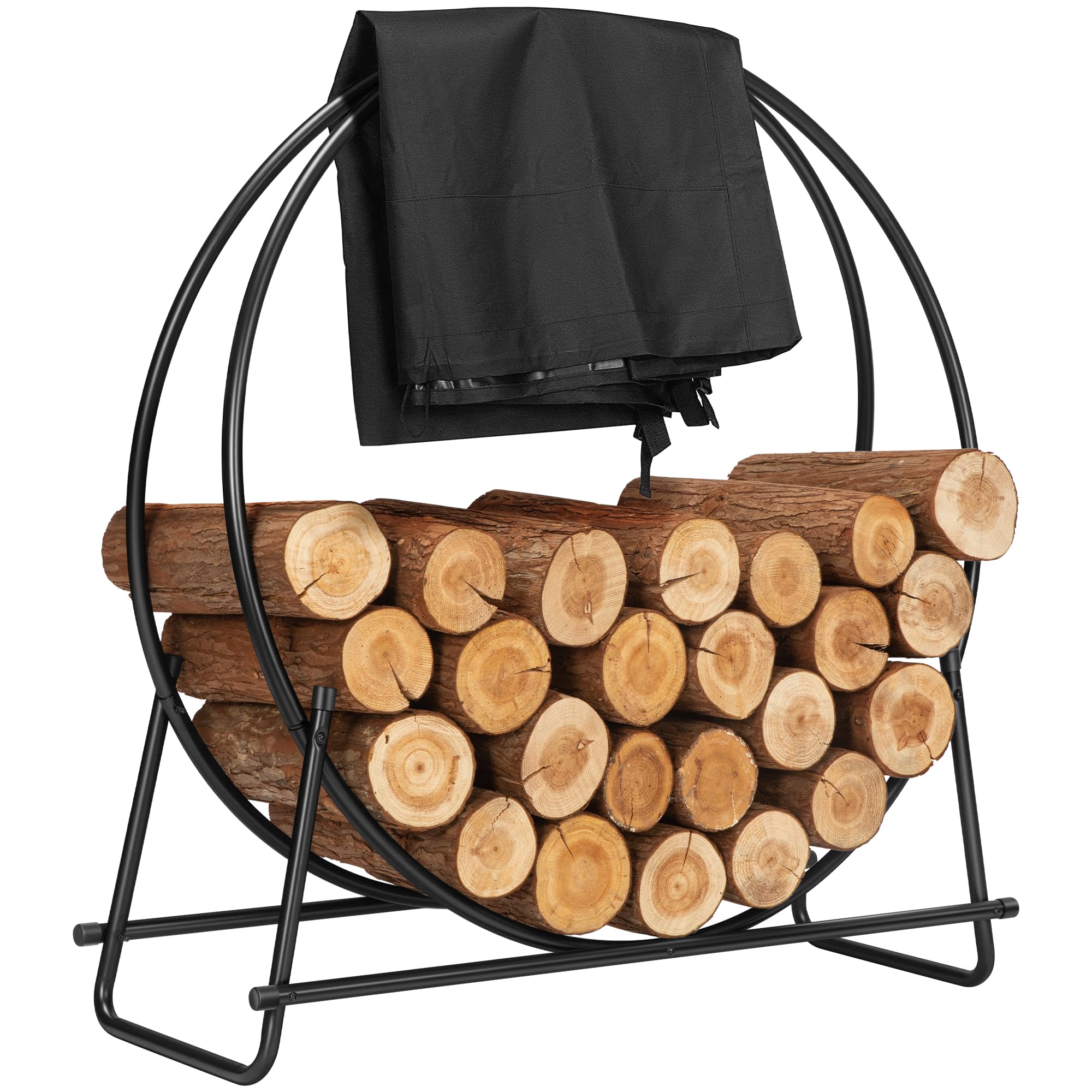 VIVOHOME 32 Inches Firewood Log Rack Hoop with Cover | Heavy Duty Fire Wood Stor