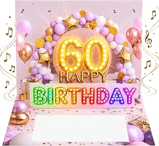 Joli Coon Carte anniversaire 60 ans pop-up 3D, musique et lumière