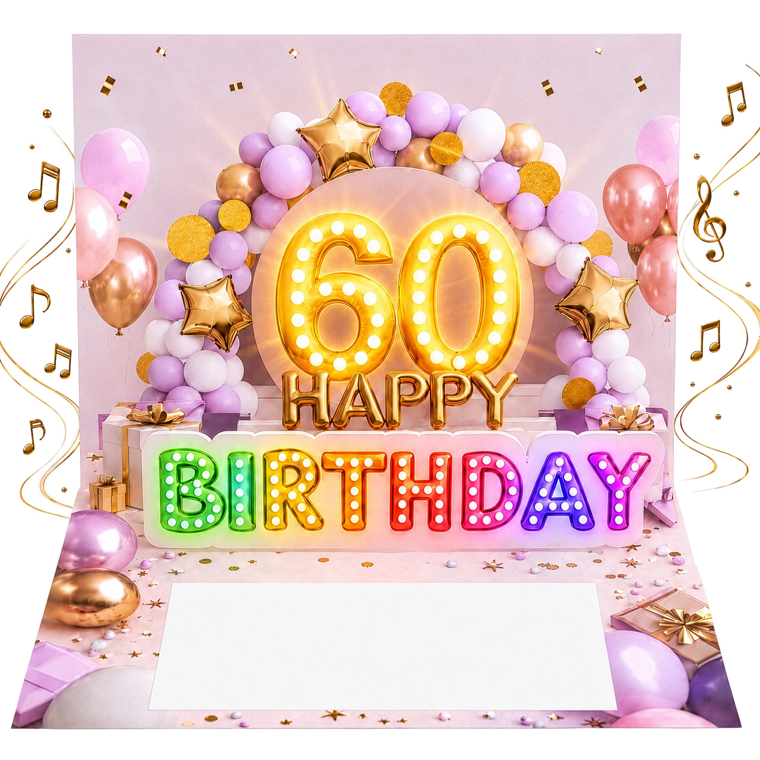 Joli Coon Carte anniversaire 60 ans pop-up 3D, musique et lumière