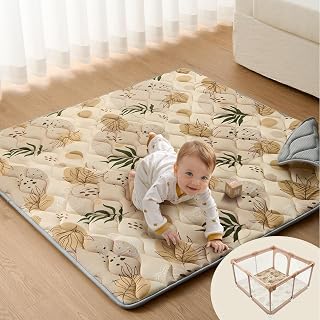 Blissful Diary Baby Play Mats for Floor, 50x50 Playpen Mat, Thick Cushioning Padding Foam Playmat for Baby and Toddlers Infants, Non-Slip & Machine Washable, Earth Tones Design