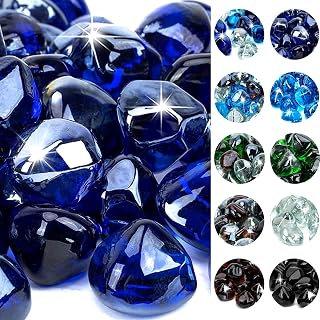 Onlyfire 10 lbs Fire Glass Diamonds 1 Inch, Reflective Fire Pit Glass Rocks | Multi-Faceted Stones for Propane/Natural Gas Fireplace/Indoor/Outdoor Firepit Table, Outside, Vases, Aquarium, Cobalt Blue