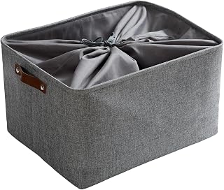 Mangata Fabric Storage Boxes, Thickened Canvas Storage Baskets with Handle for Shelves, Clothes Toys (XXL, Grey, with Drawstring,1 Pcs)
