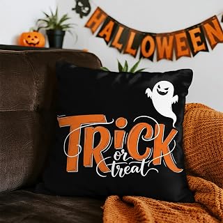 Halloween Throw Pillow Cover 18x18 Inch, 1 Pillow Cover for Home Decor and Halloween Decorations Outdoor Trick or Treat Print Spooky Ghost