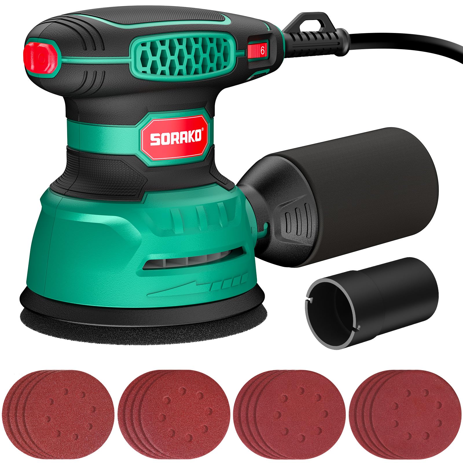 SORAKO 350 W Random Orbital Sander, 125 mm Variable Speed Wood Polisher