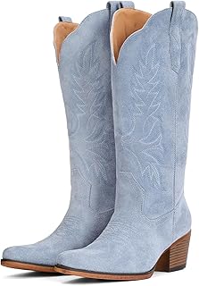 IUV Suede Cowboy Boots for Women Mid Calf Western Cowgirl Boots