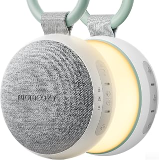 Momcozy Portable Baby White Noise Machine, Sleep Soother with Night Light | 20 Soothing Audios, Clips on Stroller, 10h Rechargeable Battery, Auto-Off Timer, Safety Lock & Bluetooth Link