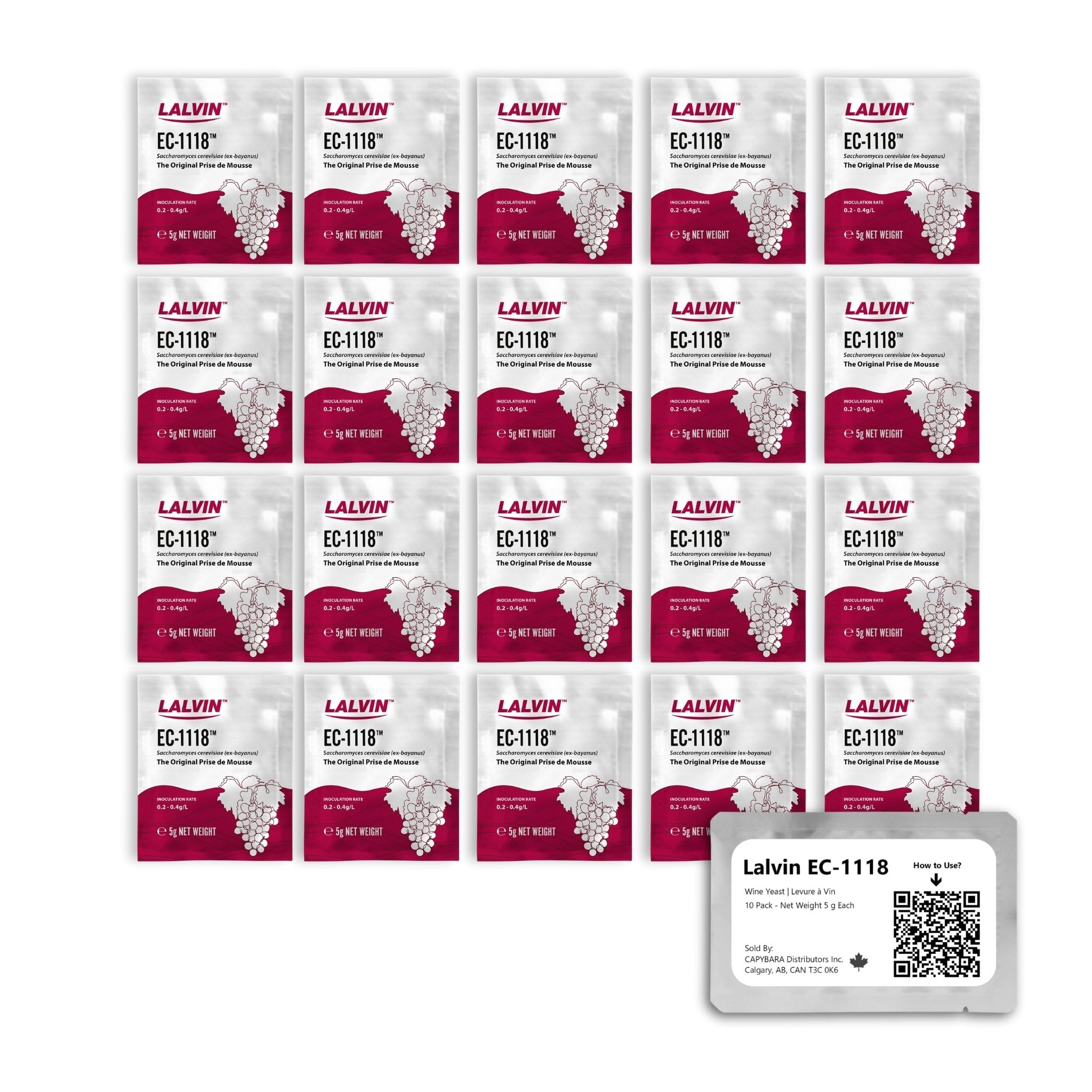Lalvin EC-1118 Wine Yeast (20 Pack) - Sold by CAPYBARA Distributors Inc. | Champ