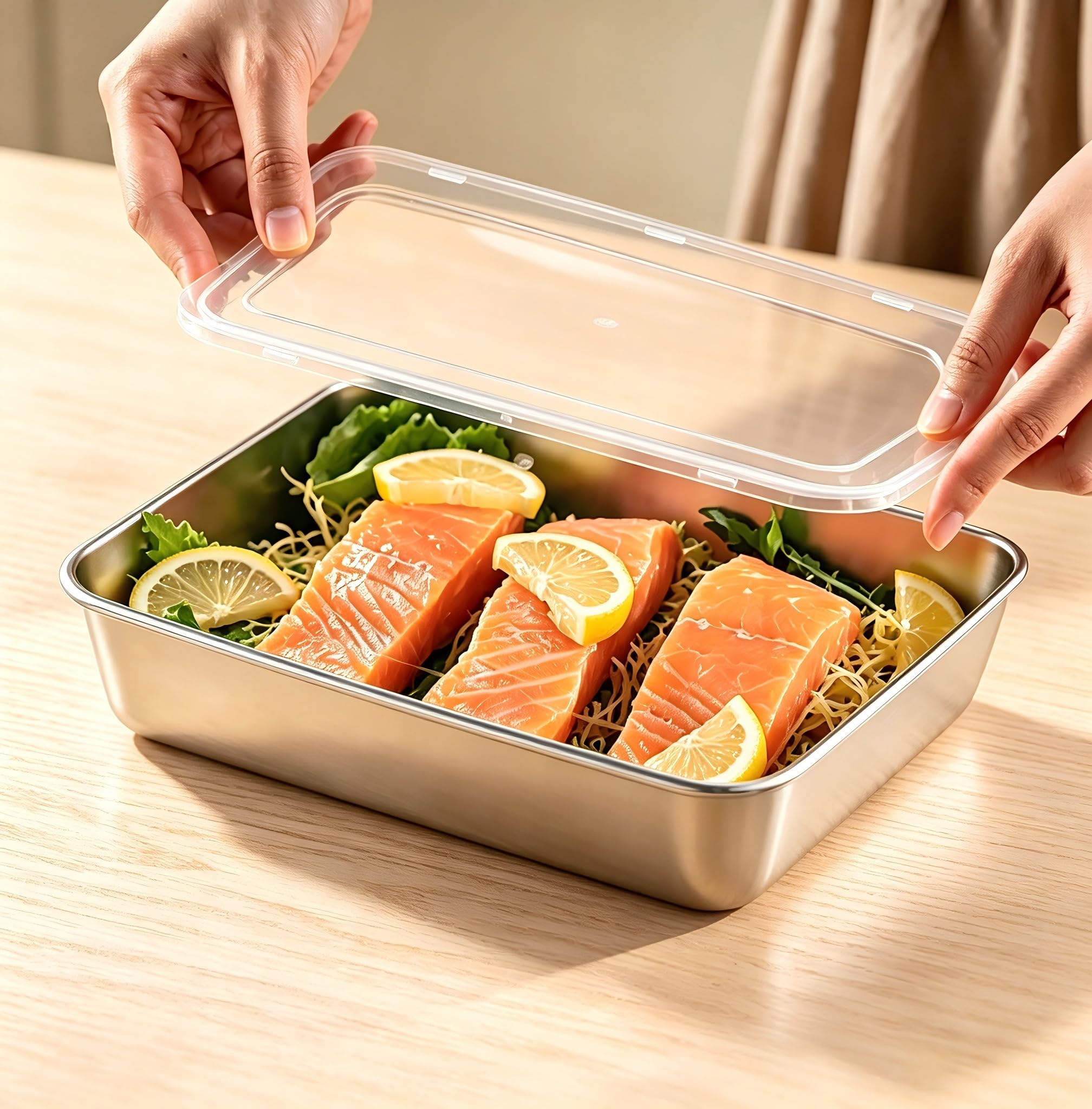 1 x Stainless Steel Travel Lunch Box with Stackable Airtight Lid Microwave safe,