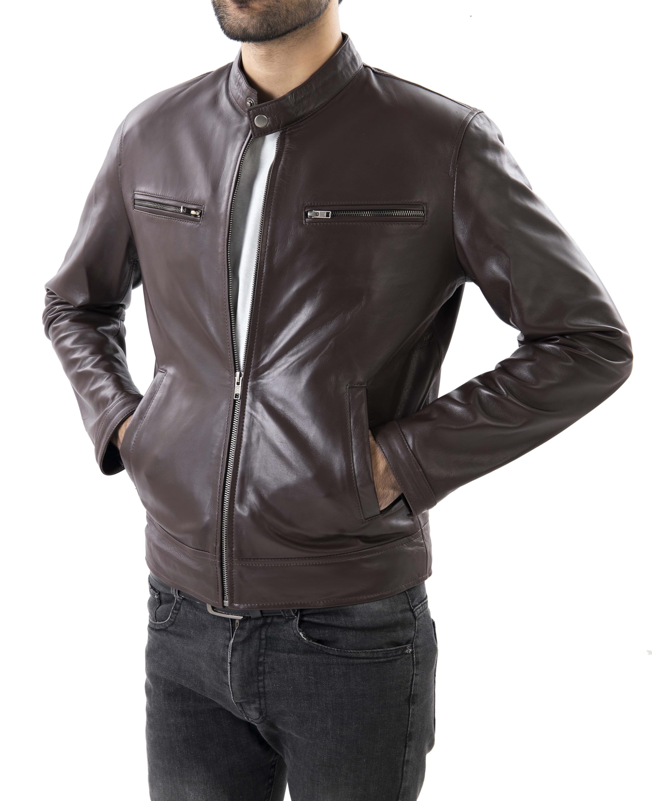 Jild Classic Single Piece Lambskin Leather Jacket Men - Everyday Wear Snap Tab C