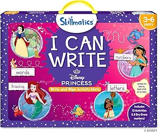 Skillmatics I Can Write – Disney Princess, Preschool Learning Activity Toy | Reusable Write and Wipe Mats, Handwriting Practice, Travel Activity, Educational Book, Gift for Girls & Boys Ages 3, 4, 5, 6