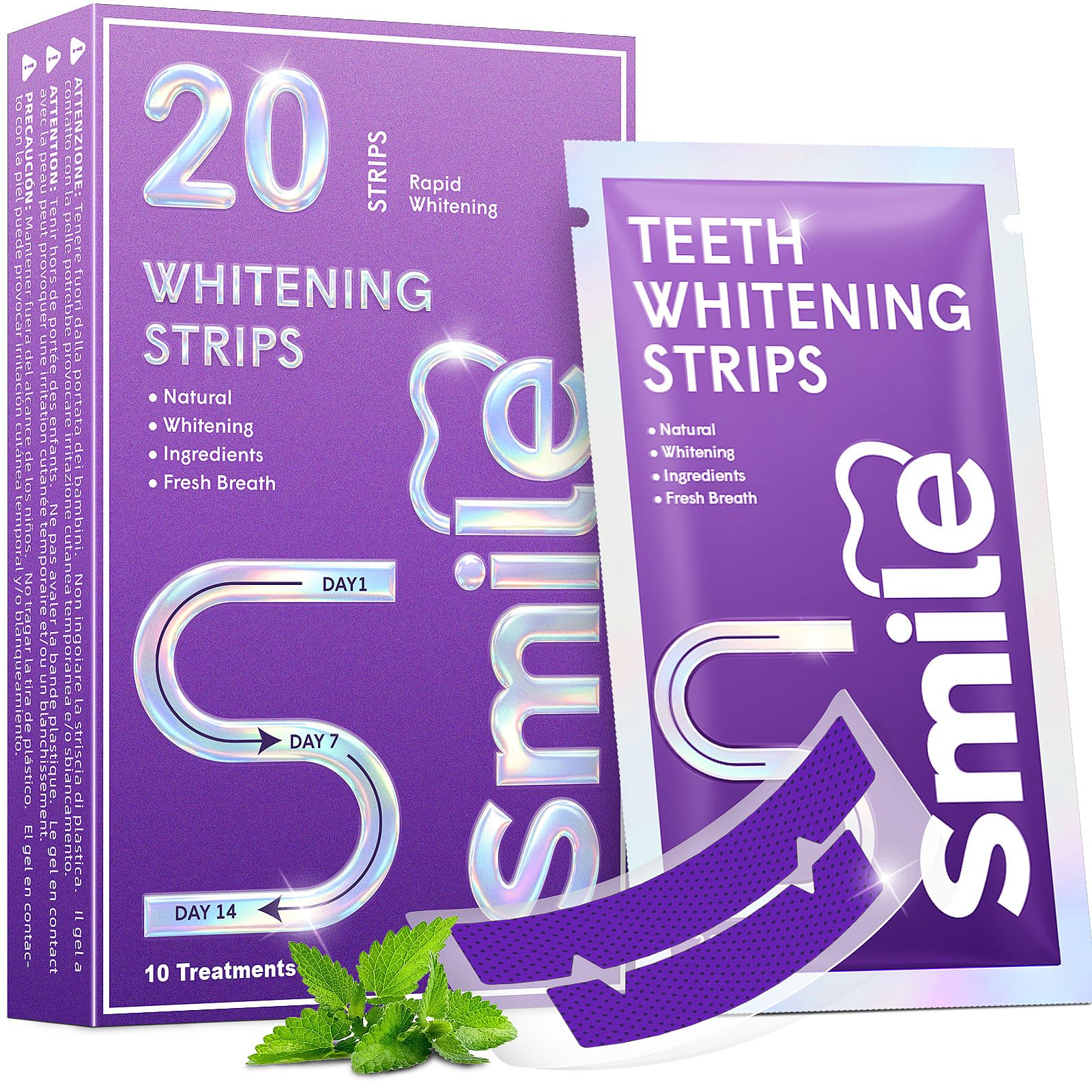 Purple Teeth Whitening Strip 20 Counts - Whitening for Teeth Sensitive, Professi