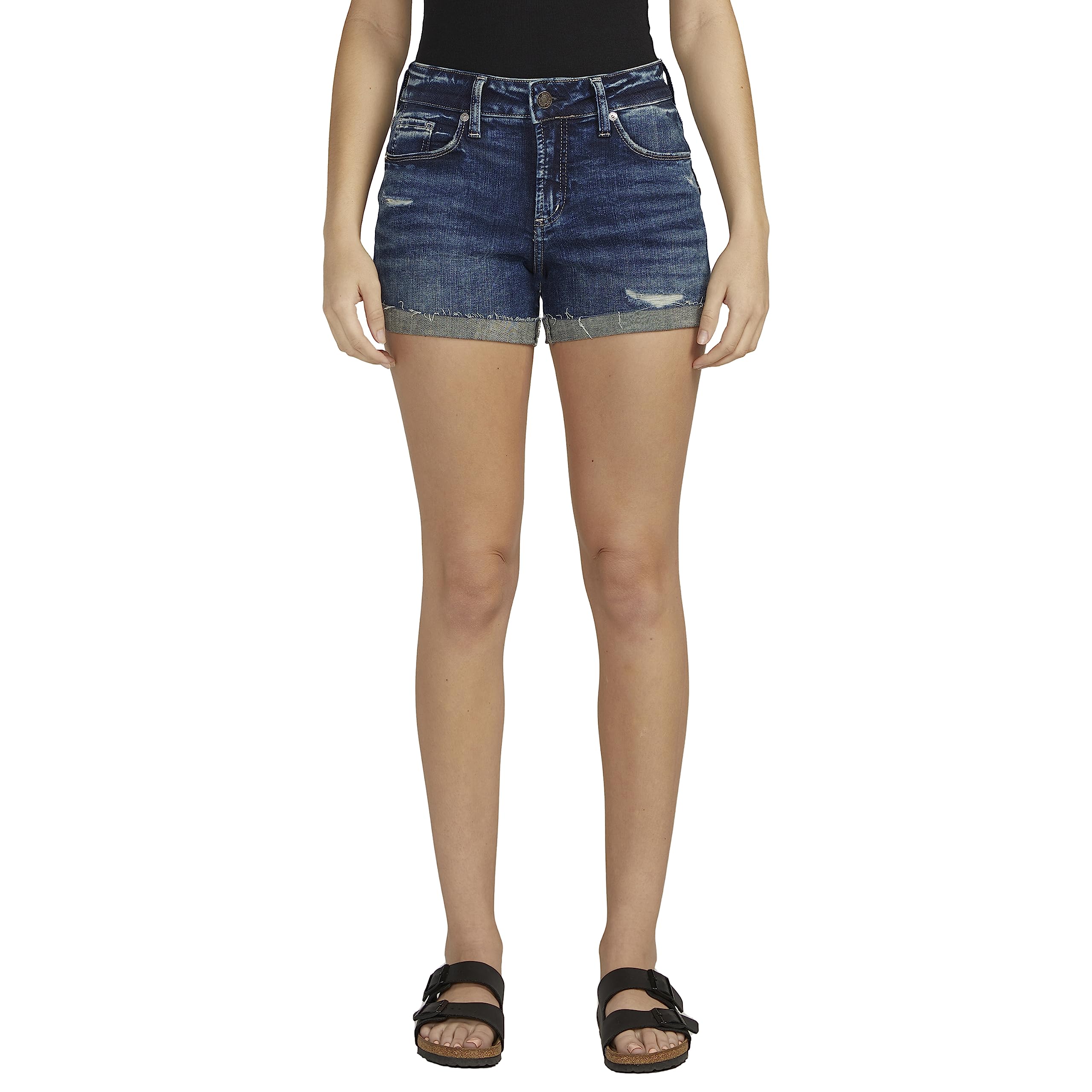 Silver Jeans Co. Women's Suki Mid Rise Curvy Fit Short Denim Shorts