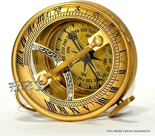Brass Compass Military or Ships Nautical Pocket Watch Style Sundial Compass Working Order Brass Vintage Compass with Antique Finish